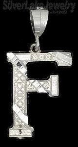 Sterling Silver Dia-cut Stripes Initial Letter F Charm Pendant