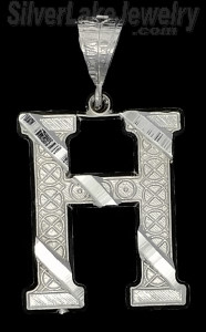 Sterling Silver Dia-cut Stripes Initial Letter H Charm Pendant