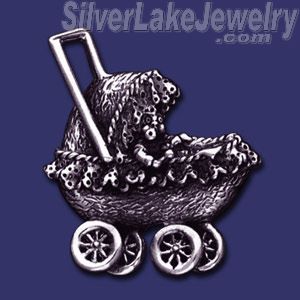 Sterling Silver Baby in Stroller Brooch Pin