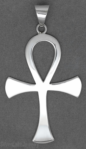 Sterling Silver Big Plain Flat Ankh Cross Large Egyptian Pendant High Polish