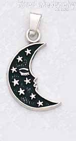 Sterling Silver Moon w/Stars Charm Pendant