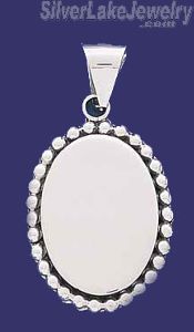 Sterling Silver Oval w/Beads Engravable Charm Pendant