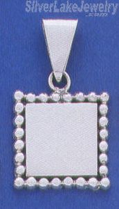 Sterling Silver Square w/Beads Engravable Charm Pendant