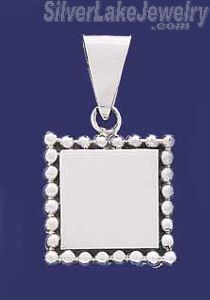 Sterling Silver Square w/Beads Engravable Charm Pendant