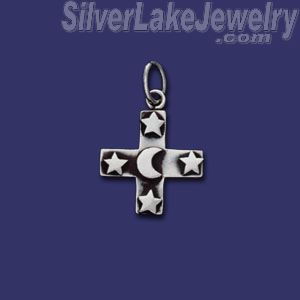 Sterling Silver Cross w/Moon & Stars Charm Pendant