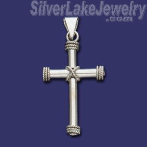 Sterling Silver Tubular Cross w/Ropes Charm Pendant
