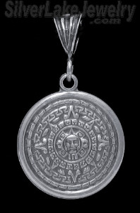 Sterling Silver Aztec Sun Calendar Pendant 22mm