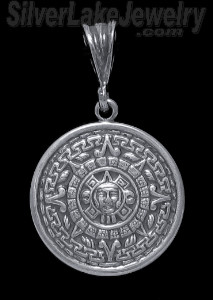 Sterling Silver Aztec Sun Calendar Pendant 26.5mm