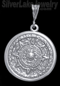 Sterling Silver Aztec Sun Calendar Pendant 37mm