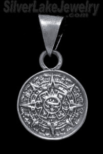 Sterling Silver Aztec Sun Calendar Pendant 16mm