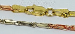 14K Gold 24" 3 Color Baguette Link Chain Necklace 1.9mm