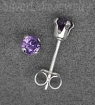 Sterling Silver 3mm Round Brilliant Cut Purple Amethyst CZ Stud Earrings 0.25ct