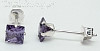 Sterling Silver 4mm Princess Cut Amethyst CZ Stud Earrings