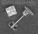 Sterling Silver 4mm Princess Cut Clear White CZ Stud Earrings