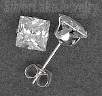 Sterling Silver 5mm Princess Cut Clear White CZ Stud Earrings