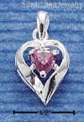 Sterling Silver February Cubic Zirconia Heart Pendant