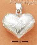 Sterling Silver Etched Puffed Heart Pendant