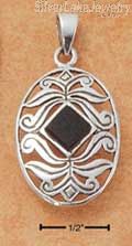 Sterling Silver Oval Filigree W/ Diamond-Shaped Onyx Pendant