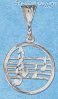 Sterling Silver Diamond Cut Round Music Staff Pendant With G-Clef And Notes