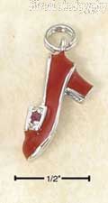 Sterling Silver Enamel 3D Red High Heel Shoe Charm With Red Crystals