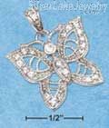 Sterling Silver Cz Filigree Butterfly Pendant