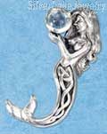 Sterling Silver Celtic Mermaid Pendant Holding Blue Topaz Gemstone