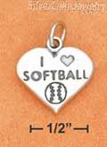 Sterling Silver High Polish Heart With "I Heart Softball" Charm And Softball