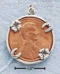 Sterling Silver Antiqued Four Charm Lucky Penny Holder