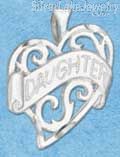 Sterling Silver Diamond Cut Heart With "Daughter" Charm