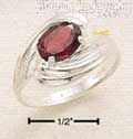 Sterling Silver Side Swirl Shank W/ Oval Garnet Ring Size 7