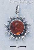 Sterling Silver Antiqued Amber Sun Pendant