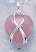 Sterling Silver Large Ribbon Wrapped Rose Quartz Heart Pendant