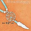 Sterling Silver 20" Small Dreamcatcher Necklace With Feather And Turquoise Heish