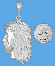 Sterling Silver Large Diamond-Cut Jesus Christ Face Charm Pendant