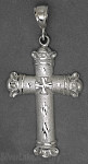 Sterling Silver Large Diamond-cut Fleur-de-lis Cross Pendant Stardust Texture