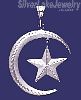 Sterling Silver Large Diamond-cut Moon w/Dangling Star Big Charm Pendant