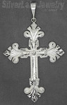 Sterling Silver Very Large Diamond-cut Stardust Fleur-de-lis Cross Charm Pendant