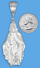 Sterling Silver Large Diamond-cut Virgin Mary Mother of Jesus Charm Pendant