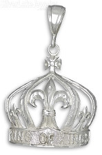 Sterling Silver Diamond-Cut Big King of Kings Fleur de Lis Crown Charm Pendant