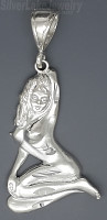 Sterling Silver Diamond-Cut Nude Naked Girl Woman Female Model Charm Pendant