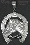 Sterling Silver Large Diamond-cut Horse Head Horseshoe Pendant