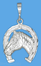 Sterling Silver Diamond-cut Horse Head Horseshoe Charm Pendant