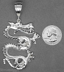 Sterling Silver Diamond-Cut Big Dragon Charm Pendant