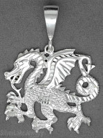 Sterling Silver Diamond-Cut Big Winged Dragon Charm Pendant