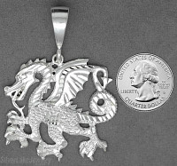 Sterling Silver Diamond-Cut Big Winged Dragon Charm Pendant