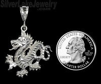 Sterling Silver Diamond-cut Dragon Charm Pendant