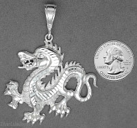 Sterling Silver Diamond-Cut Big Dragon Charm Pendant