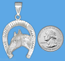 Sterling Silver Diamond-Cut Horse Head Horseshoe Charm Pendant