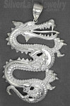 Sterling Silver Very Large Big Diamond-Cut Dragon Charm Pendant