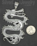 Sterling Silver Very Large Big Diamond-Cut Dragon Charm Pendant